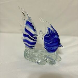 Murano style art glass blue and white striped Angel Fish figurine